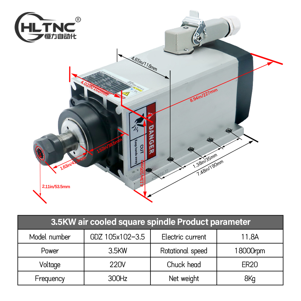 3.5KW ER20 220VSquare Fly-edge - Spindle Motor incelemesi ve fiyatı